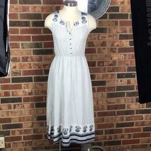 Lucky Brand White & Navy blue polka dot floral midi dress